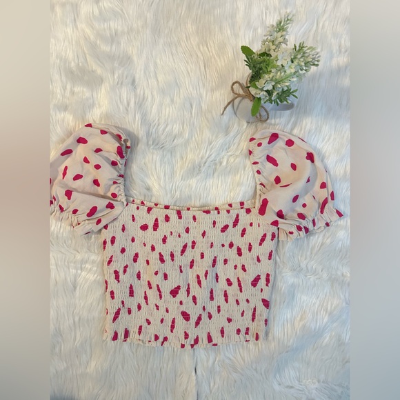 Wilfred by Aritzia White and Pink Puff Sleeve Crop Blouse - Picture 4 of 6